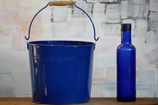 Blue Tin Bucket With Wooden Handle