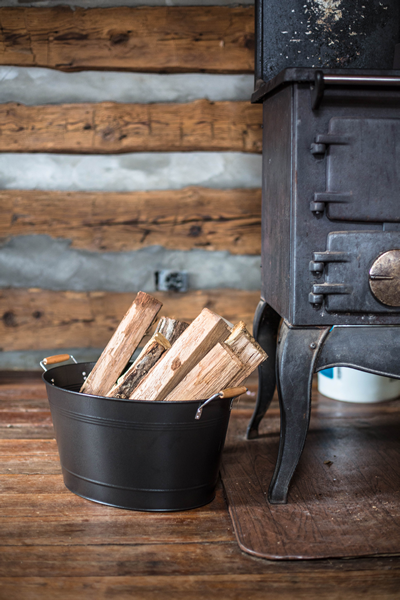 wood in metal tub