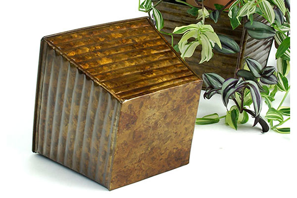 Antique Brown Ribbed Tin Pot Cover