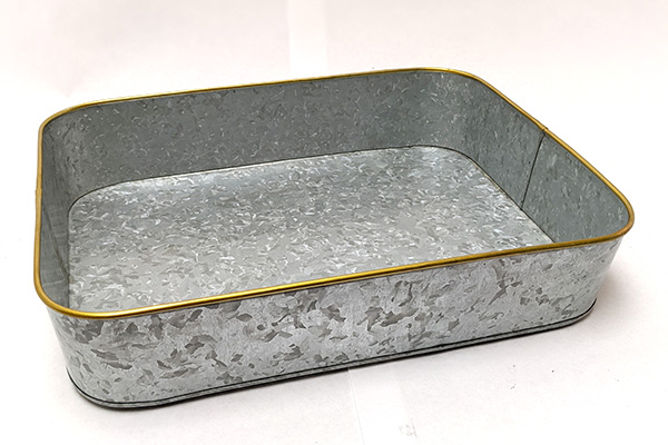 Rectangle Galvanized Tray with Brass Trim