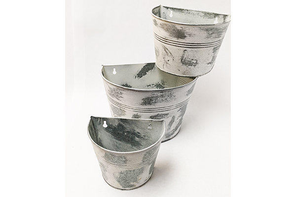 White Wash Half Bucket Wall Baskets