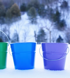 purple blue green bucket